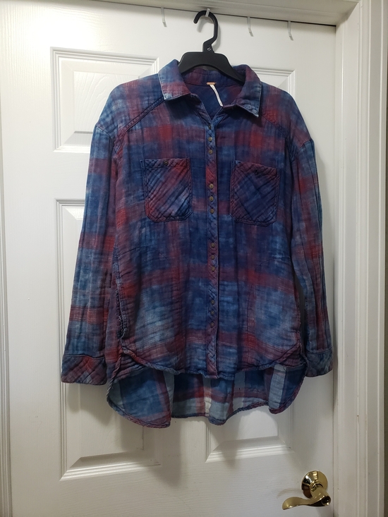 Free People Tops - Free People Blue and Red Plaid Button-Down Shirt